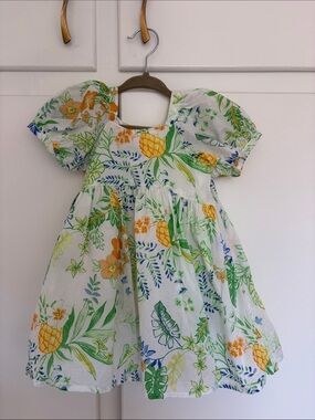 Janie and Jack White Dress with Yellow Pineapple & Green Leaf Print with bloomer